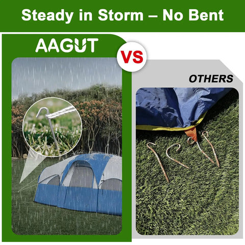 Heavy Duty 9 Inch Galvanized Steel Tent Stakes 25 Pack Rust Resistant Camping Pegs comparison with bent stakes and tent anchoring