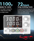 Adjustable DC Power Supply 0 To 30V 0 To 10A With Encoder Knob and 4 Digit LED Display, showing front panel and cables