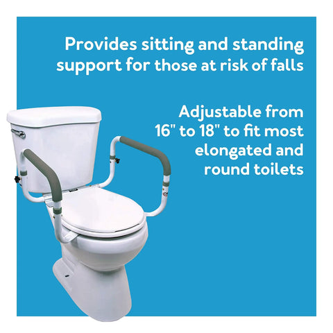 Toilet Safety Frame With Adjustable Width One Size Fits Most Toilets 16 To 18 Inches Sturdy Grab Bars Support Up To 300lbs Easy Sit Or Stand