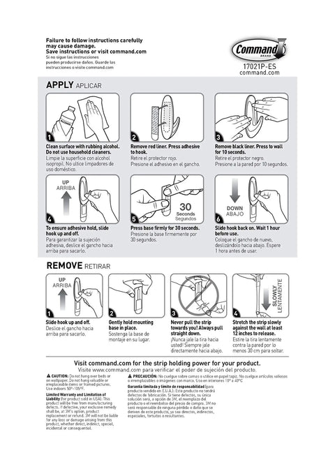 Instruction sheet for Medium Refill Replacement Strips for damage-free hanging, showing application and removal steps.