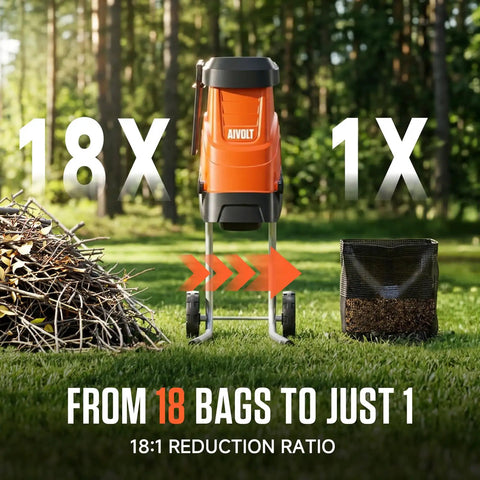 Electric Wood Chipper Shredder With 15 Amp Beast Power For Branches Up To 1.8 Inches reducing 18 bags to 1 with 18:1 ratio