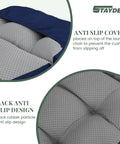 Close-up of blue and gray All-Weather Outdoor Lounge Chair Cushions With Ties For Patio Furniture Replacement Waterproof Pool Chaise Cushions 4.7 Inch Thick showing anti-slip design.