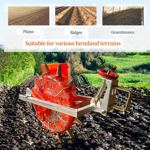Heavy Duty Tractor Mounted Seed Drill With Eight Seed Wheels for various farmland terrains in an agricultural field