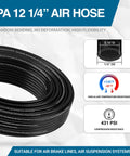 Heavy Duty One Quarter Inch DOT SAE J844 PA12 Nylon Air Line Tubing 50 Foot Black Pneumatic Hose coiled with specs