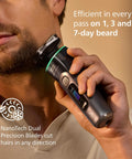 Clutch Ultra Precise Wet And Dry Electric Shaver With SenseIQ Pro Technology 360 Flex Heads Triple Lift And Cut System NanoTech Precision Blades For A Close Daylong Shave Quick Clean Pod Included Dark Slate trimming a 7-day beard