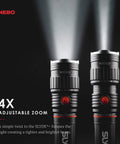 Two Slyde Plus flashlights demonstrating 4X adjustable zoom, part of the Slide Out COB Work Light And Flashlight With Strong Magnetic Base.
