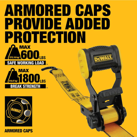 1.25-Inch By 12-Foot Ratchet Tie Down Straps 2 Pack, black steel ratchet with reinforced pad and armored caps, 1800 lb strength