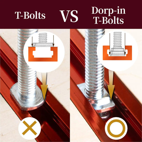 Comparison of T-Bolts and Drop-In T-Slot Bolts for T-Track Aluminum Jigs and Fixtures