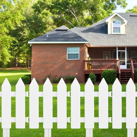 White Plastic Garden Fence Kit With 22 Pieces Easy Install Picket Fence Edgings For Lawn Flower Beds Plant Borders And Decorative Yard Perimeter Includes Ground Stakes For Quick Setup