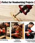 Image showcasing Straight Shot Countersink Drill Bit Set With Adjustable Depth Stop, Four Heavy Duty Sizes For Woodworking And DIY Workshops in action.