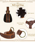 Dope Renaissance Belt Set With Leather Arm Guards And Sword Sheath Adjustable Waist Bag Viking Style Medieval Gear For Cosplay Or LARP Four Pouch Brown Costume Accessory Kit showing leather detail and alloy buckle.