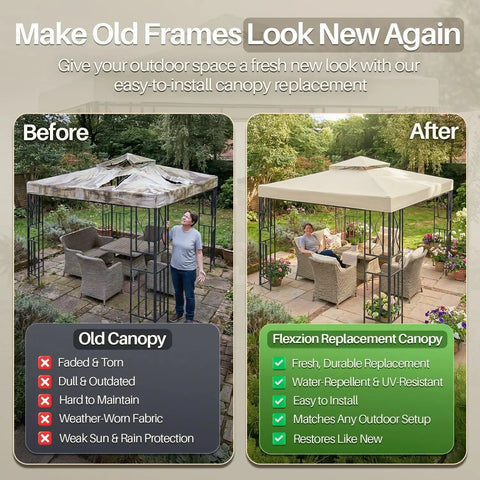 12x12 Ft Gazebo Replacement Canopy Top Double Tier Roof With UV30 Protection Water Dirt Resistant For Outdoor Use Sun Shade