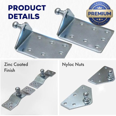 Heavy Duty Adjustable Shock Mount Kit With 10mm Ball Studs And Nyloc Nuts, zinc-coated steel brackets for RV gas struts