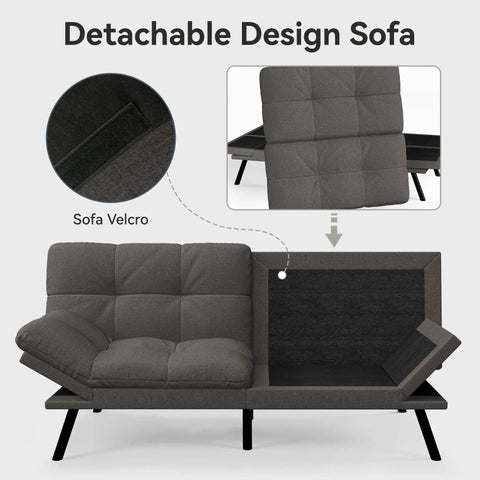 Cozy Convertible Futon Sofa Bed With 71 Inch Frame Memory Foam Couch showing detachable cushions and Velcro design