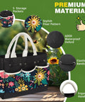 Heavy Duty Gardening Tools Set For Women 22 Pieces With Tote Bag featuring floral pattern, storage pockets, and ergonomic handle.