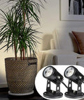 Two Pack Indoor LED Spot Lights For Plants And Decor With 120V Warm White 3000K Glow illuminating potted plant by sofa