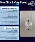 Brushed Nickel GFCI Outlet With Integrated LED Night Light Tamper Proof Receptacle featuring status indicators and control buttons.