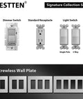 Matte Silver Dimmer Switch Kit, 10 Pack, Single Pole or 3 Way, with standard receptacle and screwless wall plate display