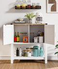 Dope White Console Table With Hidden Storage Cabinets For Entryway And Foyer in use, farmhouse style with decor items.
