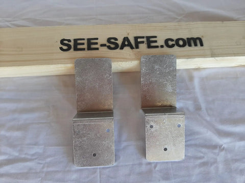 Drop Open Bar Security Barn Door Lock Brackets For 2x4 Wood Boards Tough As Nails Aluminum Stopper Set on wood plank.