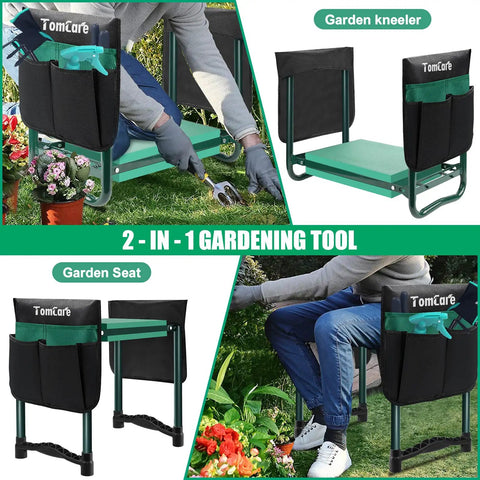 Garden Kneeler And Seat With Extra Wide Soft Kneeling Pad And Large Tool Pouches, Heavy Duty Foldable Garden Stool