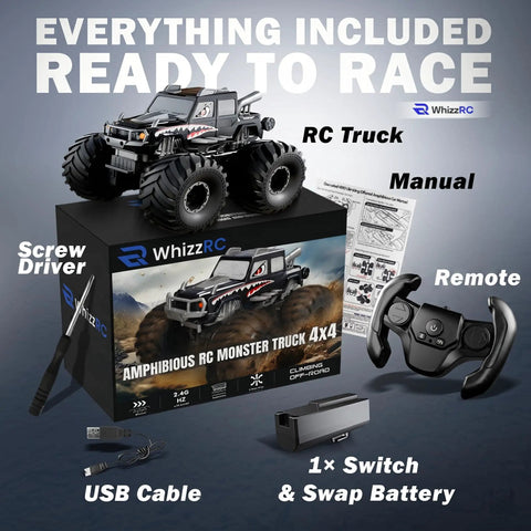 Amphibious Remote Control Car With All Terrain Four Wheel Drive Monster RC Truck Waterproof Vehicle For Pool And Mud 1 To 18 Scale