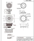 Diagram of post style large kitchen basket strainer with waste disposal flange and stopper for double bowl sinks, polished brass finish.