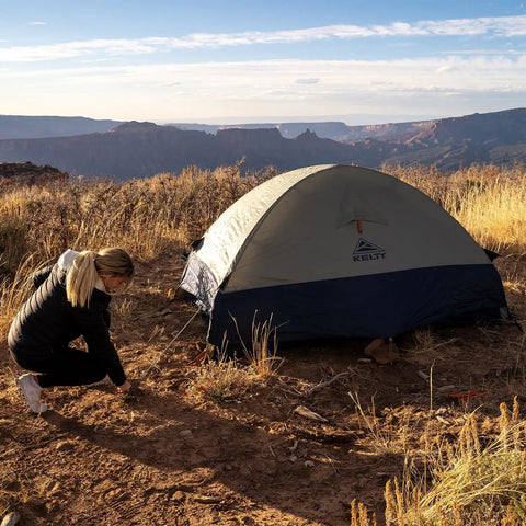 Late Start 2P Backpacking Tent for Two People set up in a scenic outdoor landscape, showcasing durable 68D fabric and aluminum poles.