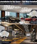 Hexagon LED Garage Lights 16 Pack 128W Ultra Bright 12800LM 6500K Ceiling Shop Light installed in garage and gym space