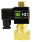 Brass 12V DC Electric Solenoid Valve With NPT Threads Normally Open NBR Seal, frontal view showing connectors