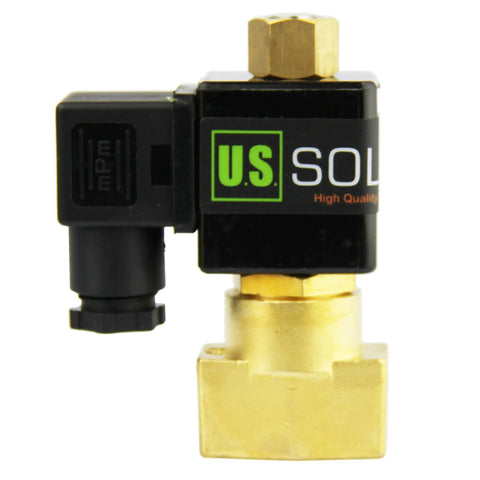 Brass 12V DC Electric Solenoid Valve With NPT Threads Normally Open NBR Seal, frontal view showing connectors
