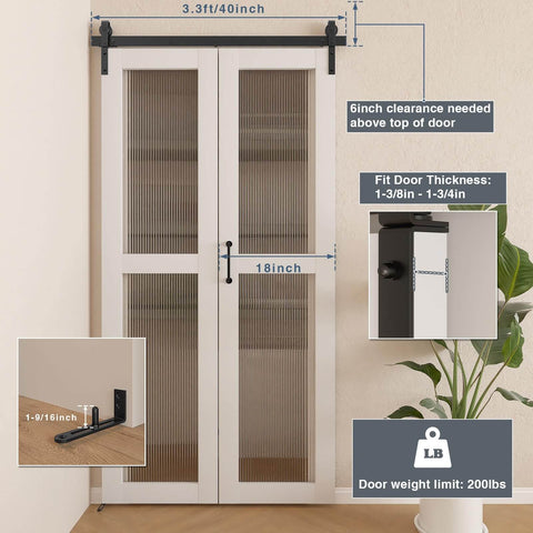 40 Inch Bifold Barn Door Hardware Kit For Two Doors With Heavy Duty Side Mounted Rollers For Smooth Sliding Fits Double 18 Inch Bifold Door Panels Space Saving Folding Solution Doors Not Included shown installed on white doors