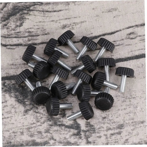 Twenty Adjustable Furniture Leveling Cups With Threaded Socket Design For Quick Install and Slick Glide Motion On Wood Tables Metal Chairs Desks And Bar Stools Zero Hassle Setup For Modern Office Or Laid Back Home Hangouts - Close-up view of black threaded glide cups.