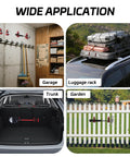 Shovel Mount For Roof Rack Kit With Quick Release Clamps And Durable Metal Rubber Mounts Heavy Duty Shovel And Axe Holder Brackets For Truck Car Boat Secure Gear On Rough Rides Easy Install Garage Storage Solution displayed in garage, luggage rack, trunk, and garden applications.