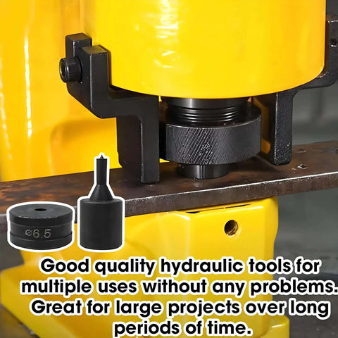 11mm Hexagon Hole Punch Die Set for SPM20 JP20 MHP20 Electric Hydraulic Punch installed in machine, upper and lower dies visible