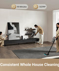 Game Changing Cordless Vacuum Cleaner With 850W Motor And 90 Minute Runtime Kicks Out Stubborn Pet Hair And Deep Grit For Effortless One Pass Cleaning Across Carpets And Smooth Hardwood Floors, used for whole house cleaning in a modern living room.