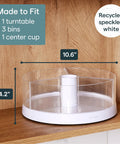 Smooth As Butter Three Bin Rotating Lazy Susan Turntable For Cabinet Organization With Clear Removable Containers, 10.6 inch size.