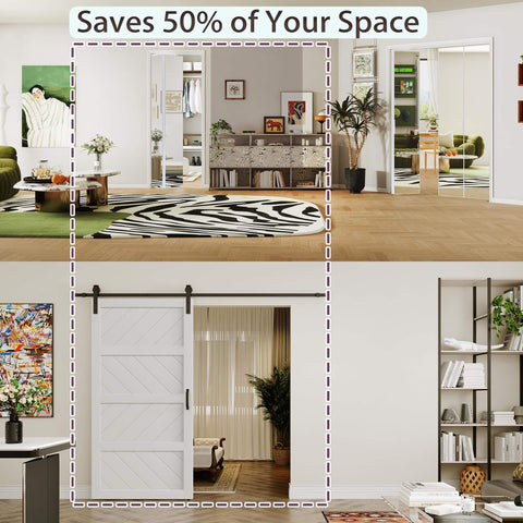 Black Aluminum Bifold Mirror Door For 60x80 Opening, Preassembled With Hardware Kit, Indoor Bi Fold Barn Door For Bedroom And Closet, Explosion Proof Mirror, Durable Aluminum Frame displayed in modern living room