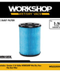 Pro Grade Fine Dust Wet Dry Vacuum Filter Replacement For 5 To 16 Gallon Shop Vacs With Qwik Lock Fastening shown in blue pleated design