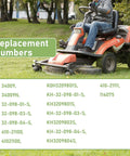 Lawn tractor with text showing replacement numbers for Beefed Up Replacement Starter For 20-27HP Engines In 7000 Series