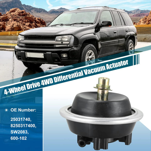 4WD front differential vacuum actuator, close-up view, black plastic housing with metal shaft, automotive part