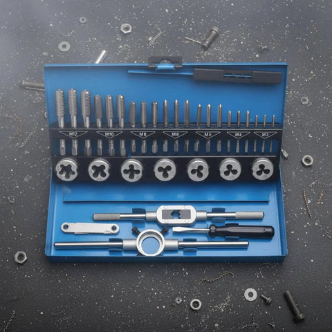 Ultimate Hand Thread Cutting Tap And Die Repair Kit For Bolts Nuts Make Fastener Jobs A Breeze With Alloy Steel Build Perfect For Shop Garage Vibes, M3-M12 set in blue case
