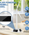 Solar Powered Windmill Kit for Desk and Home Decor, Rotating Wind Turbine Model shown on a wooden table.