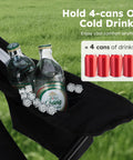 Heavy Duty Folding Chairs With Built In 4 Can Cooler Bag And Cup Holders showing cooler holding drinks with ice, 250 lbs capacity