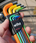 Ball End Hex L Key Set 9 Piece Metric with color coded handles and textured no slip grip for fastener interlock up to 25 degrees
