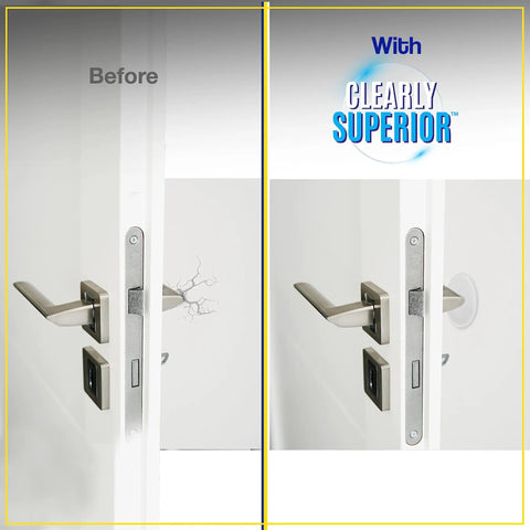Before and after image showcasing door handle repair, highlighting sleek design and damage-free results.