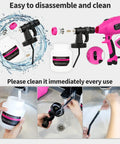 Powerful HVLP Paint Sprayer disassembled and being cleaned, five copper nozzles, adjustable flow for house, furniture, DIY projects.