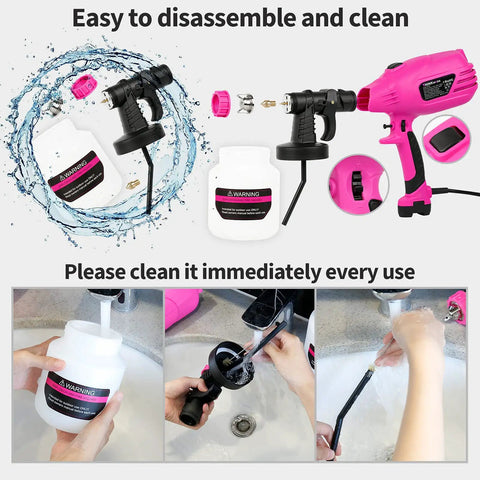 Powerful HVLP Paint Sprayer disassembled and being cleaned, five copper nozzles, adjustable flow for house, furniture, DIY projects.