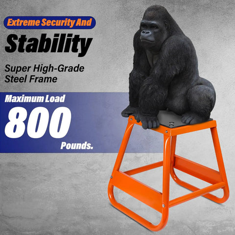 Heavy Duty Center Stand For Dirt Bikes And Powersports With Non Slip Pad Mini Bike Stand And Hoist Table For Dirt Bike Maintenance Supports Up To 800 Lbs Ideal For Garage Or Shop in orange with gorilla illustration, maximum load 800 lbs, steel frame.