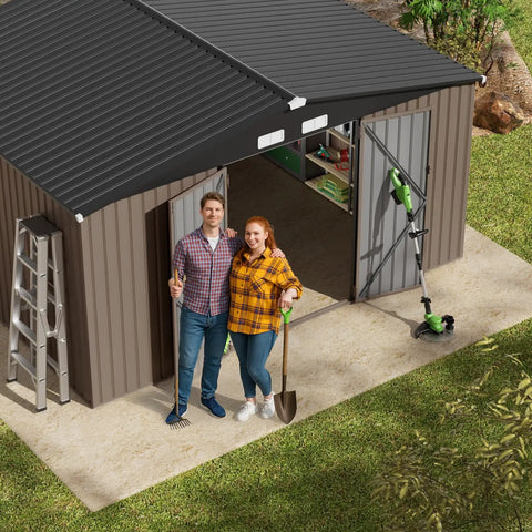 12 By 10 Ft Outdoor Metal Storage Shed For Backyard And Patio, Heavy Duty Garden Shed With Reinforced Side Walls and Tools